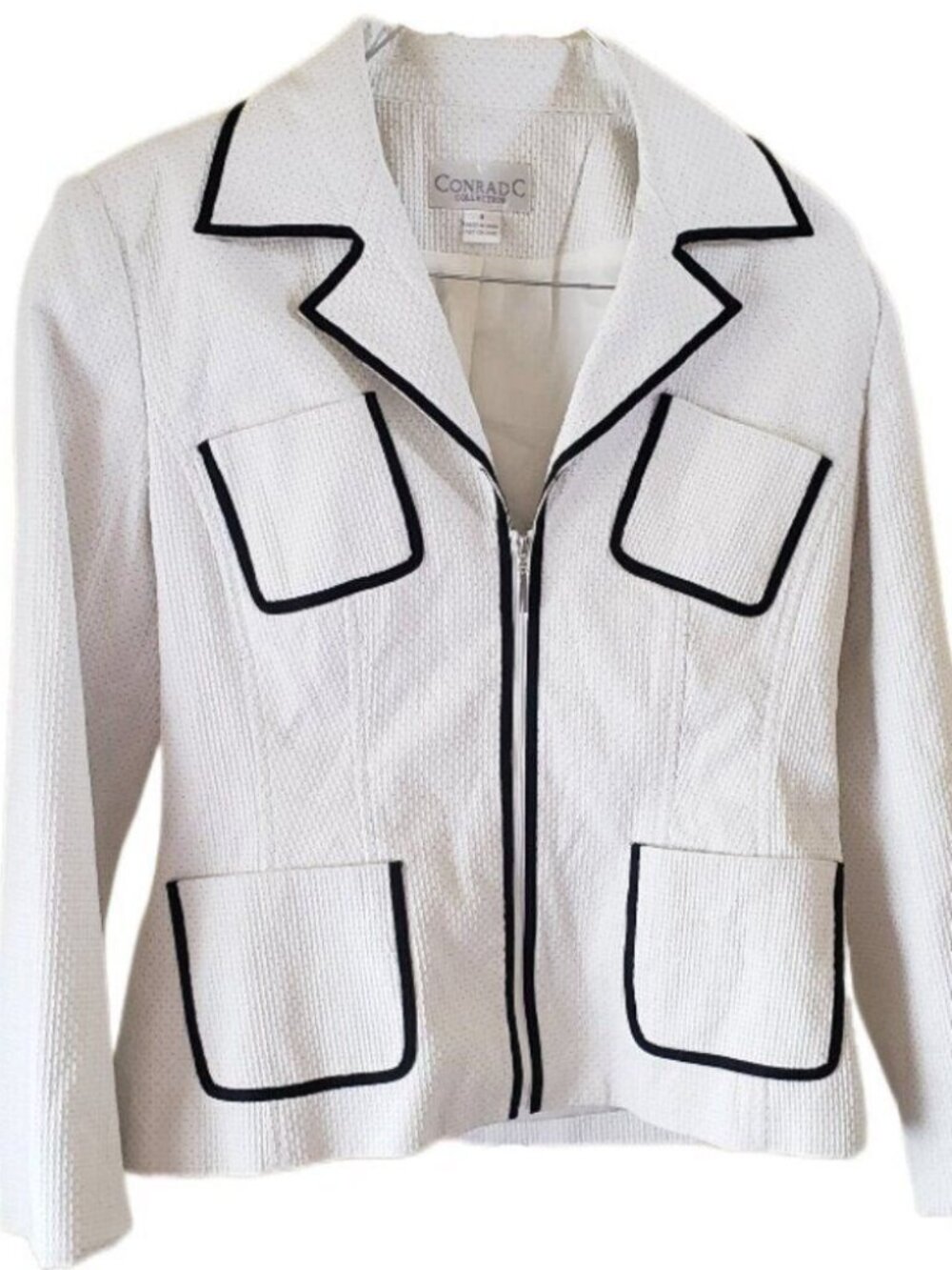 Conrad C Collection Contrast-Trim Zip Up Blazer